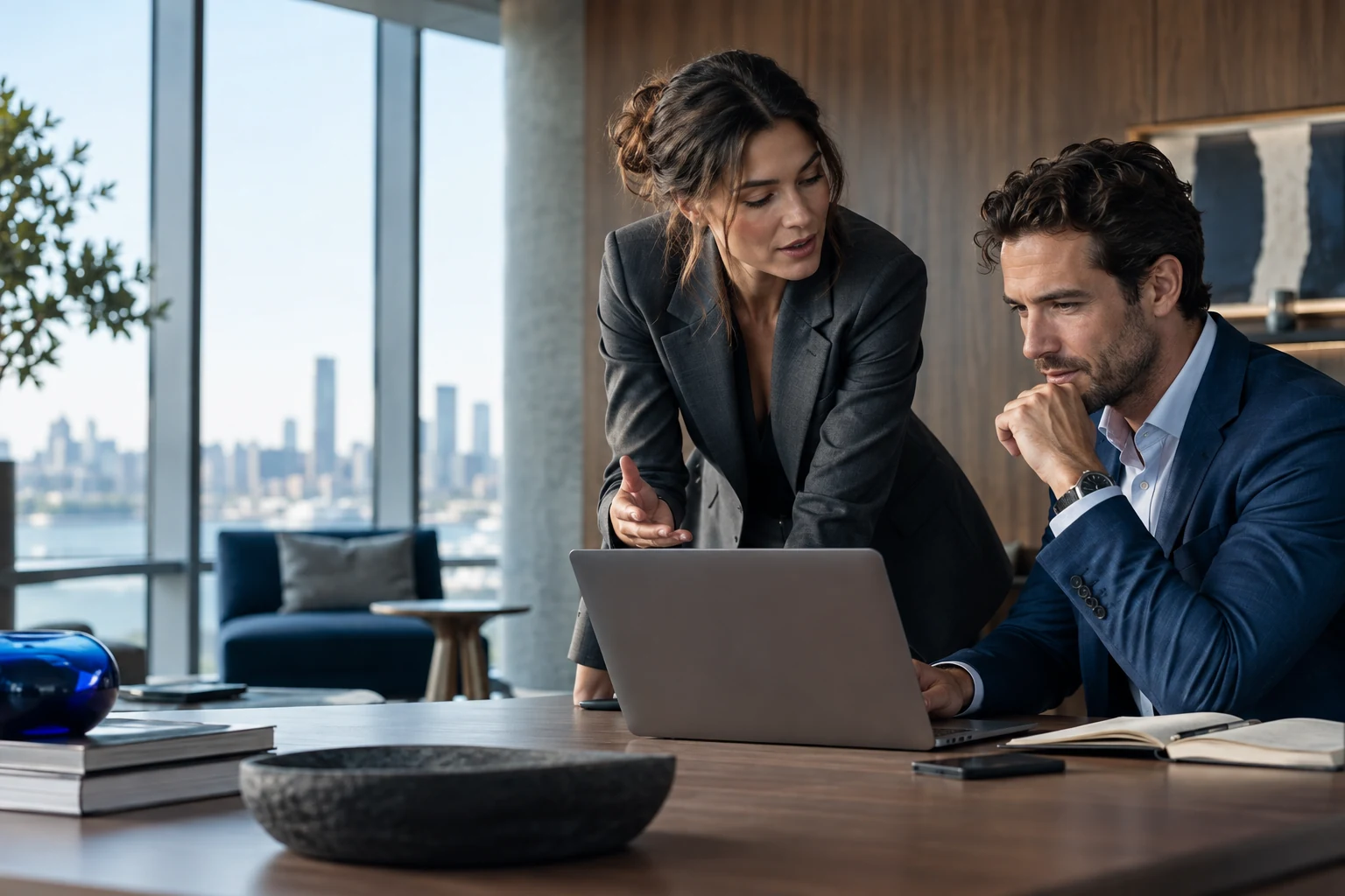 A strategist and business owner planning together